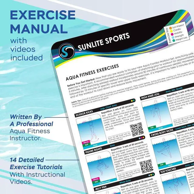 Alt view image 6 of 7 - Sunlite Sports Water Workout Combo Set, High Density Water Weight, Swim Belt, Soft Padded, Water Aerobics, Aqua Therapy, Pool Fitness, Water Exercise