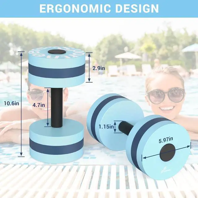 Alt view image 5 of 7 - Sportneer Water Weights Aquatic Exercise Dumbbells Water Dumbbell Aerobics Workouts Set of 2 EVA Foam Pool Weights Dumbbells Set Aqua Fitness Barbells Equipment for Water Aerobics Weight Loss