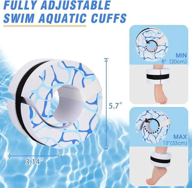 Alt view image 4 of 7 - Hikeen Swim Aquatic Cuffs,High-Density EVA Water Aerobics Float Ring Fitness Pool Exercise Weights Set, Water Ankles Arms Belts with Adjustable Float for Swim Fitness Training