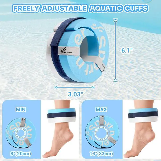 Alt view image 5 of 7 - Foam Aquatic Cuffs Exercise Equipment: Sportneer Water Aerobics Float Ring with Adjustable Webbing Pool Exercise Workout Set Water Ankle Ring