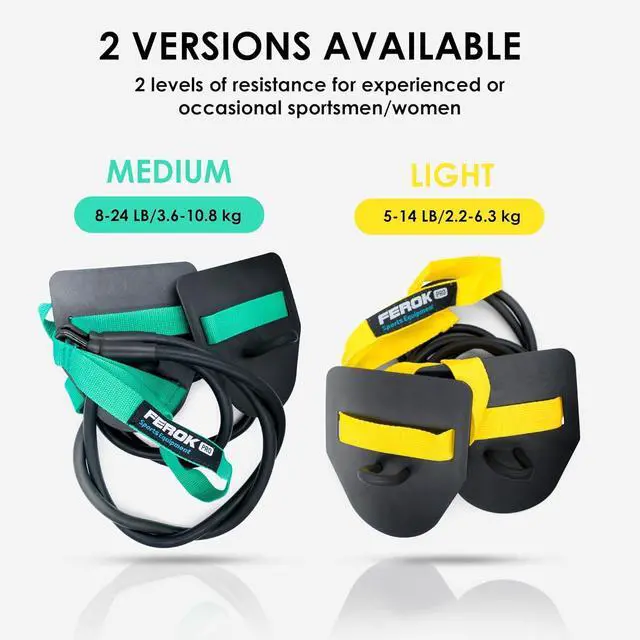 Alt view image 6 of 7 - Swimming Resistance Band Set with Paddles  The Ultimate Swim Training Equipment for Dryland Workout - Resistance Bands & Cords for Swimming - Including Exercise - Light Yellow
