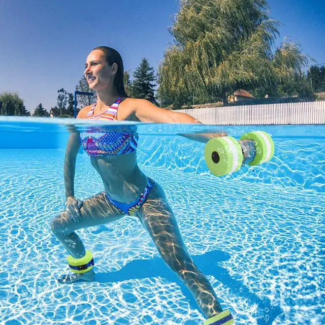 Alt view image 2 of 7 - Water Aerobics Set for Aquatic Exercise, Pool Fitness Equipment Foam Water Dumbbell Set, New Upgrade Aquatic Dumbbells and Foam Swim Aquatic Cuffs, Water Workout Fitness Tool