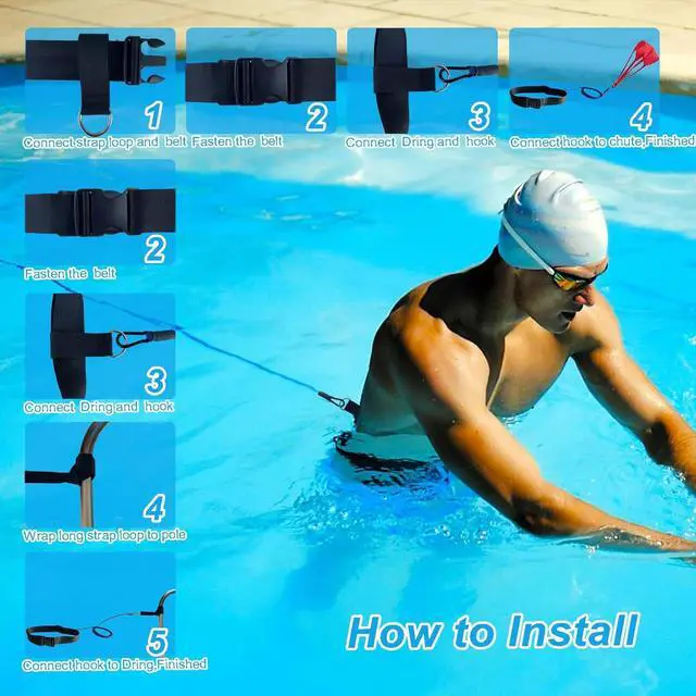 Alt view image 4 of 7 - Swimming Resistance Training Set - Aquatic Resistance Belt, Swim Parachute, Pool Trainer Set