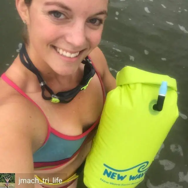 Alt view image 7 of 7 - New Wave Swim Buoy for Open Water Swimmers and Triathletes - Light and Visible Float for Safe Training and Racing - High Visiblity Fluo Green