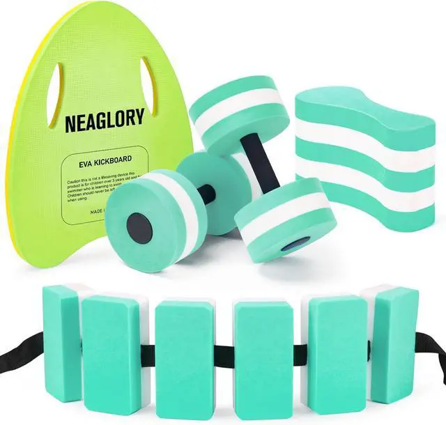 Main image of NEAGLORY 5 Pieces Water Aerobics Set Aquatic Exercise Set Pool Fitness Equipment Foam Water Dumbbell, Swim Kickboard, Pull Buoy, Aquatic Swim Belt for Water Exercise