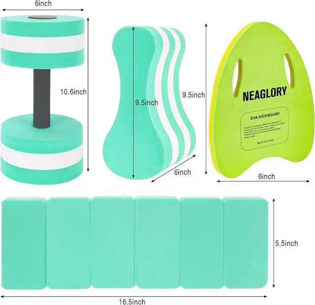 Alt view image 2 of 7 - NEAGLORY 5 Pieces Water Aerobics Set Aquatic Exercise Set Pool Fitness Equipment Foam Water Dumbbell, Swim Kickboard, Pull Buoy, Aquatic Swim Belt for Water Exercise