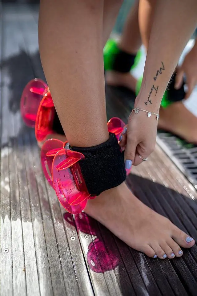 Alt view image 6 of 7 - Hydrorevolution Ultimate Pool Exercise Bundle | Medium Resistance Water Weights | Water Exercise Equipment | Aqualogix Pink Bells, Fins & Aquastrength Barbell | Quick Start Guide