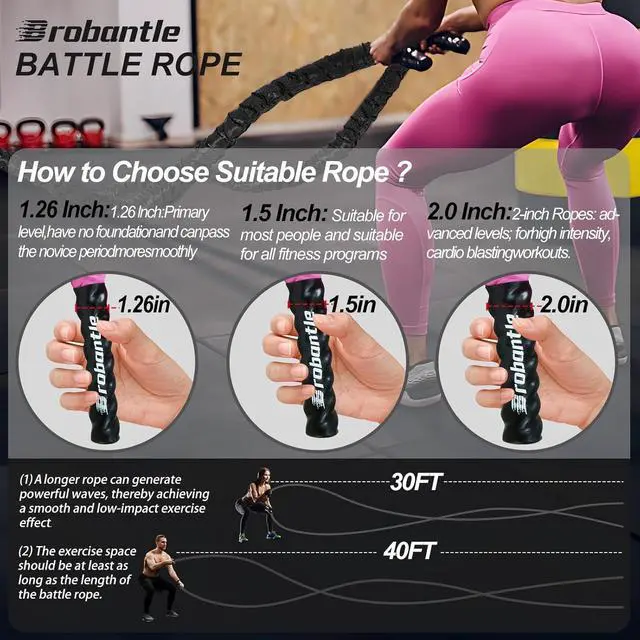 Alt view image 3 of 7 - Battle Rope Battle Ropes for Exercise Workout Rope Exercise Rope Battle Ropes for Home Gym Heavy Ropes for Exercise Training Ropes for Working Out Weighted Workout Rope Exercise Workout Equipment