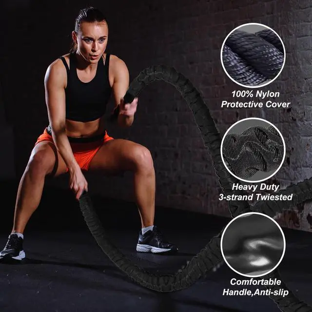 Alt view image 4 of 7 - Battle Rope Battle Ropes for Exercise Workout Rope Exercise Rope Battle Ropes for Home Gym Heavy Ropes for Exercise Training Ropes for Working Out Weighted Workout Rope Exercise Workout Equipment