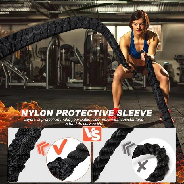 Alt view image 2 of 7 - Battle Ropes for Home Gym, Exercise Rope 1.26/1.5inch, 30 40FT Heavy Battle Rope Weighted Battle Rope Training Heavy Rope for Workout Exercise