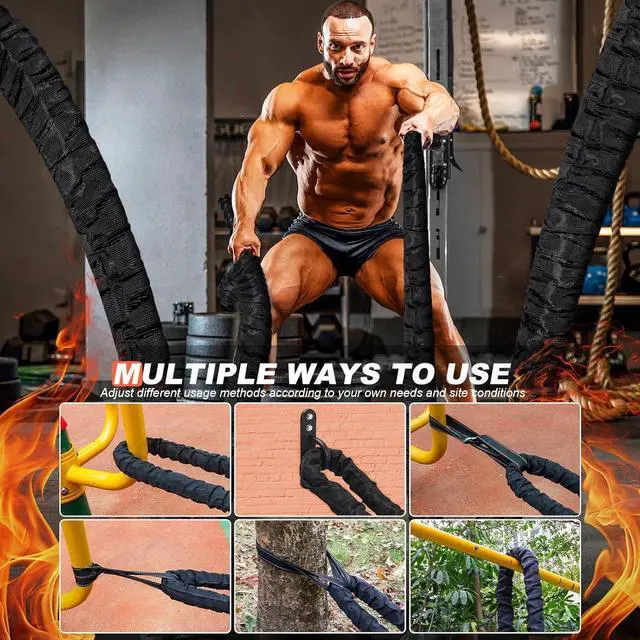 Alt view image 3 of 7 - Battle Ropes for Home Gym, Exercise Rope 1.26/1.5inch, 30 40FT Heavy Battle Rope Weighted Battle Rope Training Heavy Rope for Workout Exercise