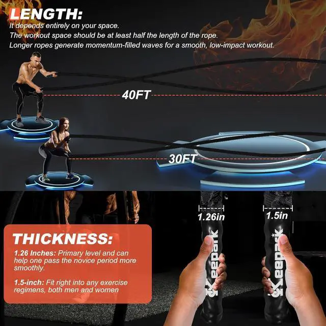 Alt view image 6 of 7 - Battle Ropes for Home Gym, Exercise Rope 1.26/1.5inch, 30 40FT Heavy Battle Rope Weighted Battle Rope Training Heavy Rope for Workout Exercise