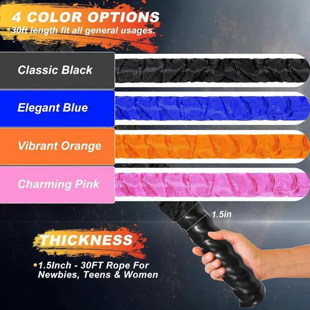 Alt view image 3 of 7 - Battle Ropes for Home Gym 1.5Inch Diameter 30 FT Lengths Workout Heavy Battle Ropes for Exercise Training Weighted Ropes for Working Out Exercise Equipment with Protective Cove - Orange