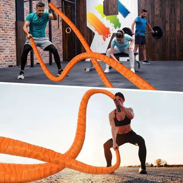 Alt view image 7 of 7 - Battle Ropes for Home Gym 1.5Inch Diameter 30 FT Lengths Workout Heavy Battle Ropes for Exercise Training Weighted Ropes for Working Out Exercise Equipment with Protective Cove - Orange