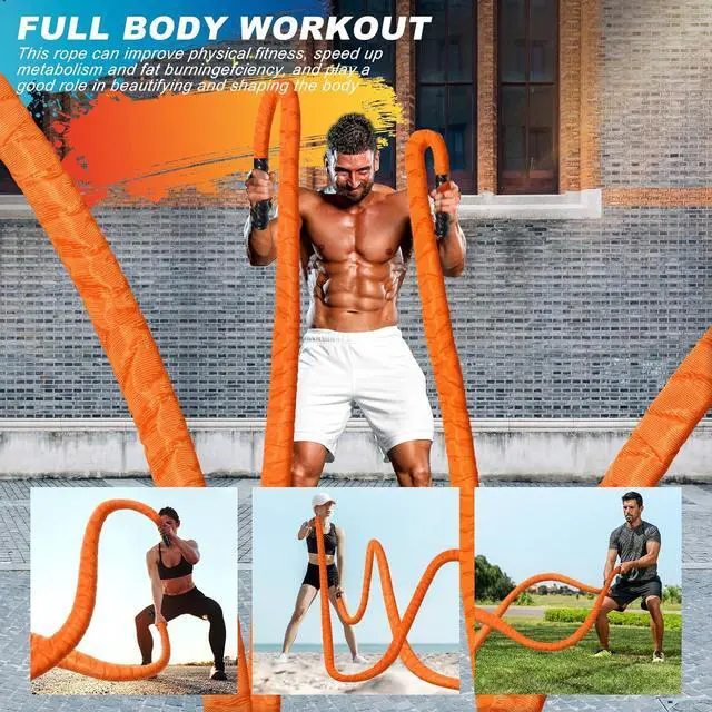 Alt view image 6 of 7 - Battle Ropes for Home Gym 1.5Inch Diameter 30 FT Lengths Workout Heavy Battle Ropes for Exercise Training Weighted Ropes for Working Out Exercise Equipment with Protective Cove - Orange