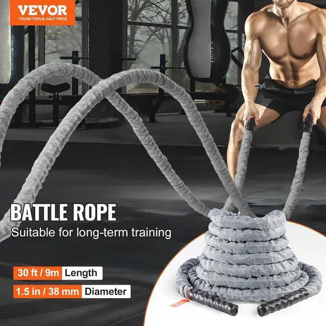 Alt view image 2 of 7 - VEVOR Battle Rope, 1.5 Inch Diameter 30Ft Length Polyester Exercise Rope, Battle Exercise Equipment with Protect Sleeve & Anchor, Heavy Weighted Rope for Home Gym Workout Core Strength Training, Gray