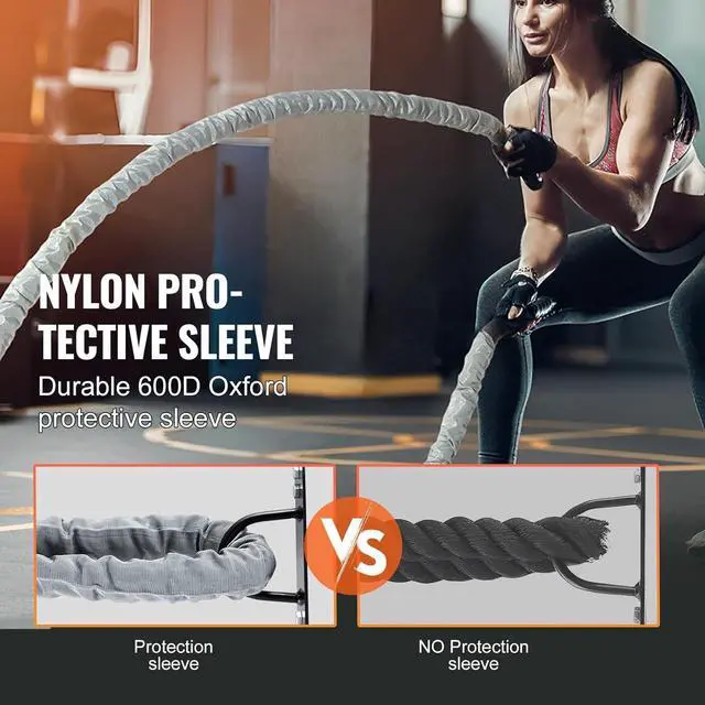 Alt view image 4 of 7 - VEVOR Battle Rope, 1.5 Inch Diameter 30Ft Length Polyester Exercise Rope, Battle Exercise Equipment with Protect Sleeve & Anchor, Heavy Weighted Rope for Home Gym Workout Core Strength Training, Gray