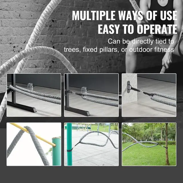 Alt view image 5 of 7 - VEVOR Battle Rope, 1.5 Inch Diameter 30Ft Length Polyester Exercise Rope, Battle Exercise Equipment with Protect Sleeve & Anchor, Heavy Weighted Rope for Home Gym Workout Core Strength Training, Gray