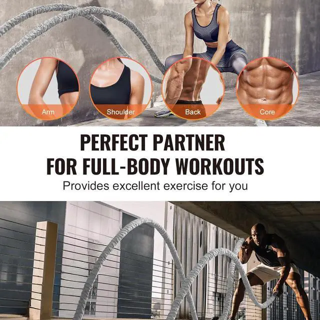 Alt view image 6 of 7 - VEVOR Battle Rope, 1.5 Inch Diameter 30Ft Length Polyester Exercise Rope, Battle Exercise Equipment with Protect Sleeve & Anchor, Heavy Weighted Rope for Home Gym Workout Core Strength Training, Gray