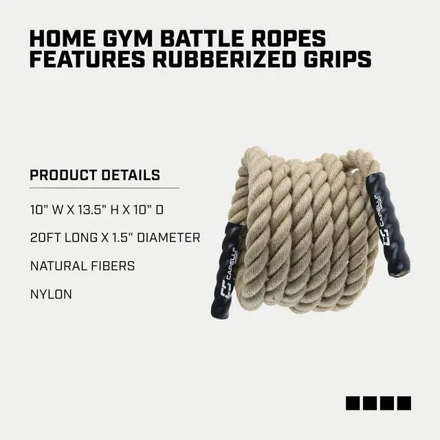Alt view image 3 of 7 - Capelli Sport Battling Ropes, Workout Battle Ropes for Strength Training and Cardio, Brown, 20 ft Length