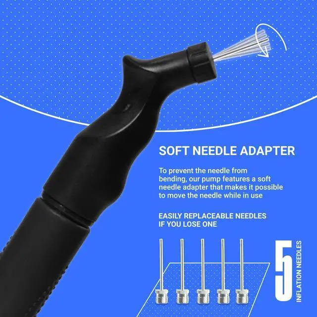 Alt view image 2 of 6 - SPORTBIT Ball Air Pump with 5 Needles - Push & Pull Inflating System - Great for All Sports Balls - Volleyball, Basketball Inflator, Football & Exercise Ball Pump - Goes with Needles Set (Black)