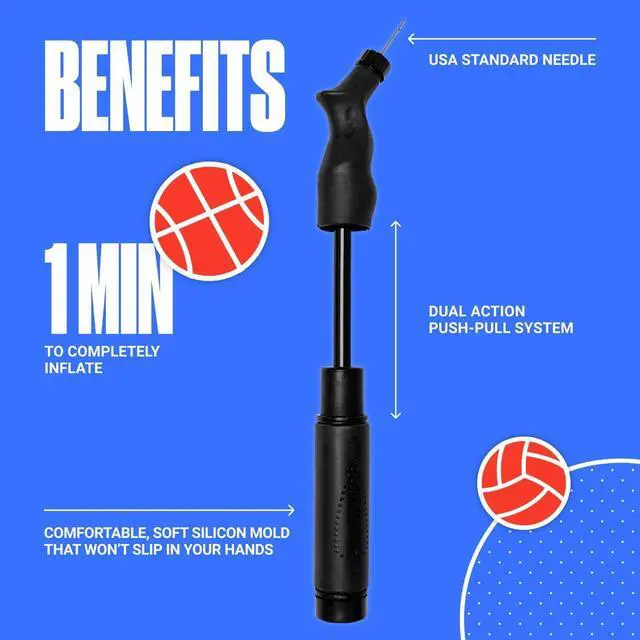 Alt view image 3 of 6 - SPORTBIT Ball Air Pump with 5 Needles - Push & Pull Inflating System - Great for All Sports Balls - Volleyball, Basketball Inflator, Football & Exercise Ball Pump - Goes with Needles Set (Black)