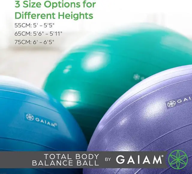 Alt view image 2 of 4 - Gaiam Total Body Exercise Balance Stability Yoga Ball, Anti-Burst with Air Pump for Home, Office Chair, and Fitness - Various Sizes
