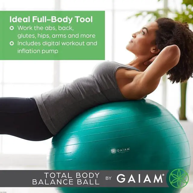 Alt view image 3 of 4 - Gaiam Total Body Exercise Balance Stability Yoga Ball, Anti-Burst with Air Pump for Home, Office Chair, and Fitness - Various Sizes