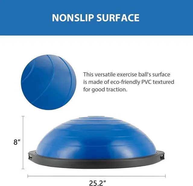 Alt view image 3 of 7 - ZELUS 25in. Balance Ball | 660lb Inflatable Half Exercise Ball Wobble Board Balance Trainer w Nonslip Base | Half Yoga Ball Strength Training Equipment w 2 Bands, Pump, Extra Ball Included