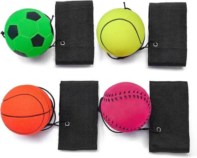 Alt view image 4 of 7 - 4/8/16 Pack 2.36 Inch Wrist Return Ball Wristband Ball Rubber Rebound Bouncy Sport Ball (Basketball, Baseball, Soccer,Tennis) on Elastic String Wrist Exercise or Play,Gift Toy for Kids Teens Adults