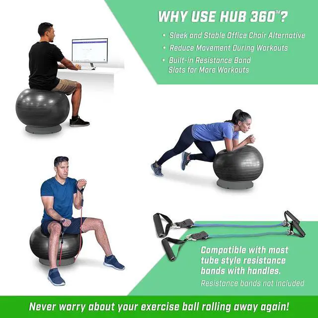 Alt view image 2 of 6 - GoSports Hub 360 Yoga Ball Base - Universal Stability Stand for Fitness Balls - Charcoal, Green, or Blue