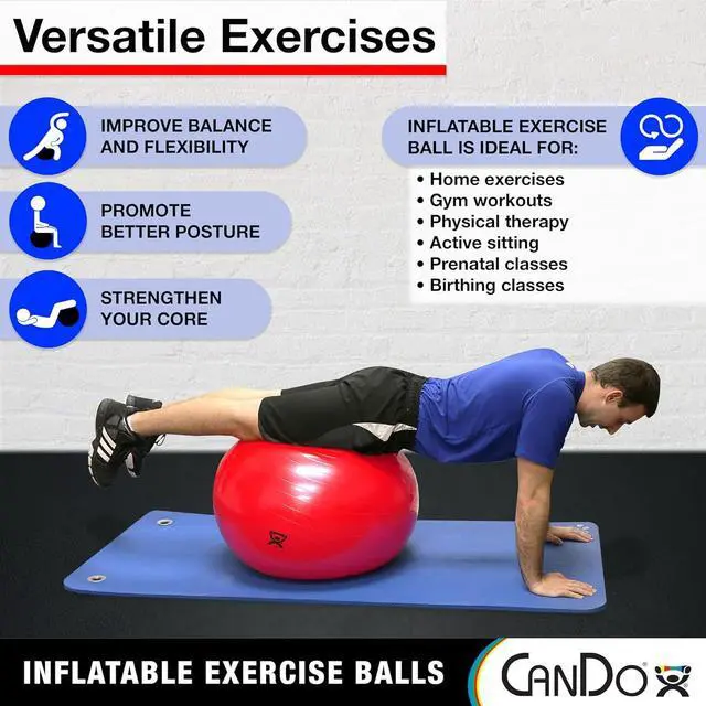 Alt view image 2 of 6 - Cando 30-1800 Blue Non-Slip PVC Vinyl Inflatable Exercise Ball, 12" Diameter, 300 lbs Weight Capacity