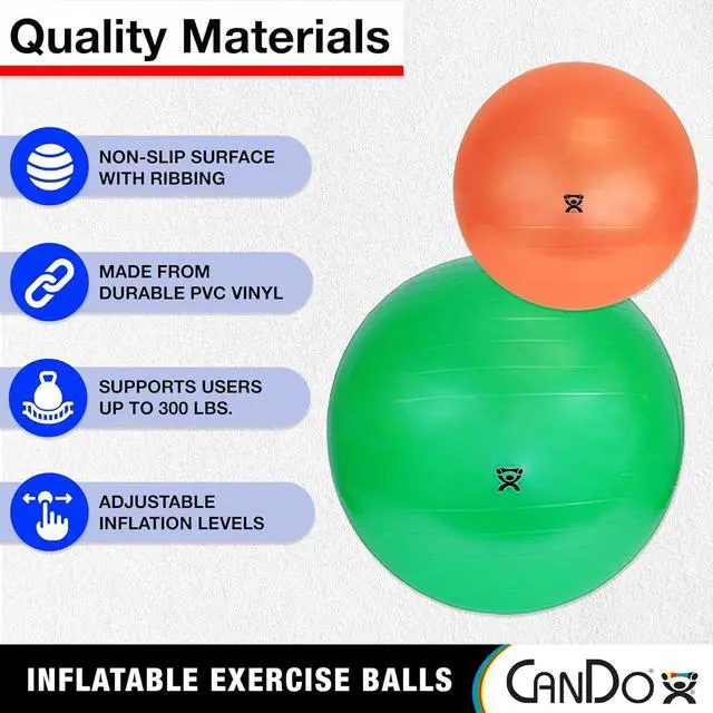Alt view image 3 of 6 - Cando 30-1800 Blue Non-Slip PVC Vinyl Inflatable Exercise Ball, 12" Diameter, 300 lbs Weight Capacity