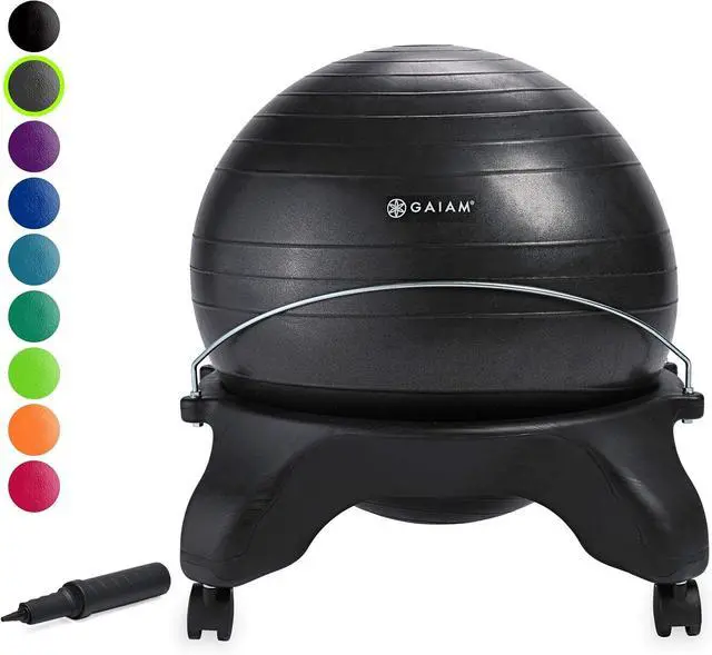 Alt view image 2 of 7 - Gaiam Classic Backless Balance Ball Chair  Exercise Stability Yoga Ball Premium Ergonomic Chair for Home and Office Desk with Air Pump, Exercise Guide and Satisfaction Guarantee