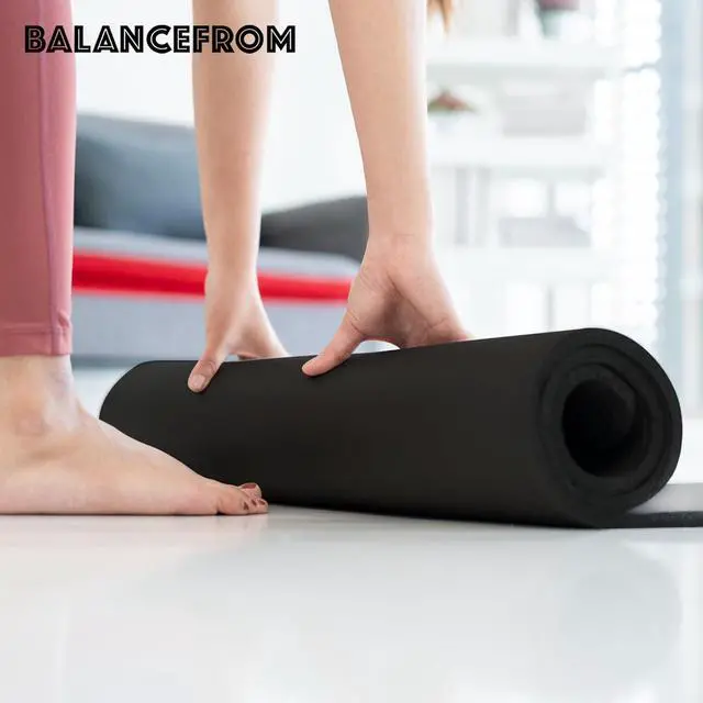 Alt view image 4 of 7 - BalanceFrom Yoga Mat 1 Inch Extra Thick, Exercise Mat with Carrying Strap for Home Workout High Density Anti-Tear Non-slip Workout Pilates Gym Mats for Women Men Outdoor Training, Multiple Colors