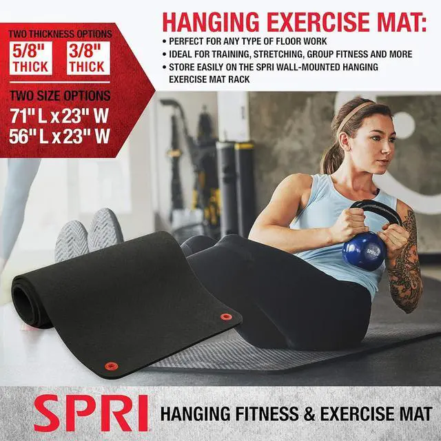 Alt view image 2 of 5 - SPRI Hanging Exercise Mat, Fitness & Yoga Mat for Group Fitness Classes, Commercial Grade Quality with Reinforced Holes