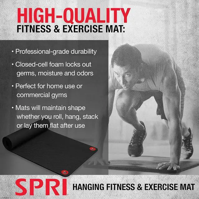 Alt view image 3 of 5 - SPRI Hanging Exercise Mat, Fitness & Yoga Mat for Group Fitness Classes, Commercial Grade Quality with Reinforced Holes