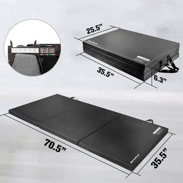 Alt view image 2 of 7 - RitFit Upgraded Folding Exercise Mat, 2 Inch Thick Gymnastics Mat 3x6,4x8,4x10,2'x8' with Carrying Handles for Yoga, MMA, Stretching, Core Workouts and Home Gym Protective Flooring