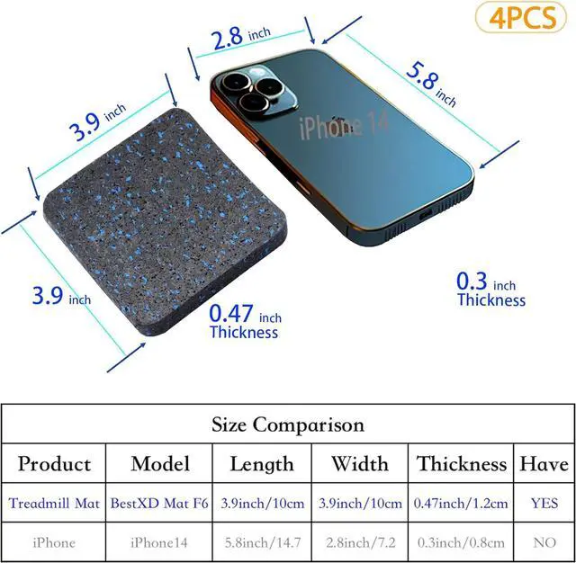 Alt view image 7 of 7 - Treadmill Mat Pads, Exercise Equipment Mat with High Density Rubber for Protect Floors 3.94" x 3.94" x 0.5" (4 PCS) Black