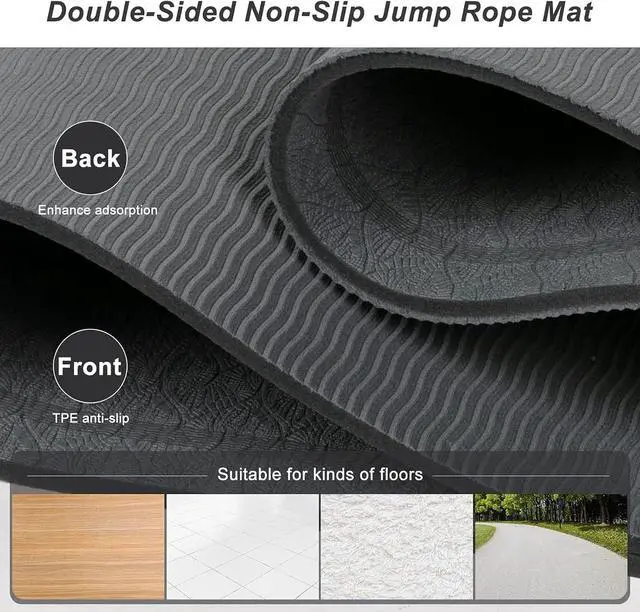 Alt view image 4 of 7 - Jump Rope Mat 71"/63"x24" Larger Non-Slip Indoor Outdoor Exercise Fitness Mat, High-Density Workout Shock Absorption Jump Mat for Home Gym Flooring Concrete Jumping Rope