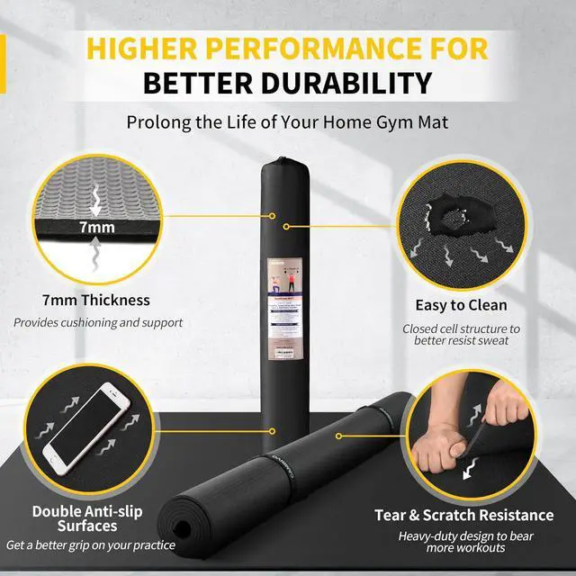 Alt view image 6 of 7 - CAMBIVO Large Exercise Mats for Home Workout, 6' x 4' x 7 mm Extra Thick Workout Mats for Home Gym, Gym Mats for Jump Rope, Weights, Cardio, Fitness, Shoe-Friendly