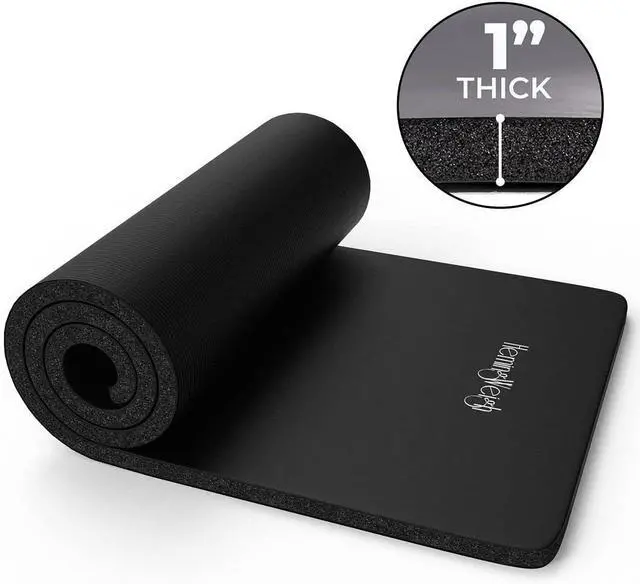 Alt view image 2 of 7 - HemingWeigh 1 Inch Extra Thick Non Slip Yoga Mat - Exercise Mats for Home Workouts, Black (70"L x 23"W)