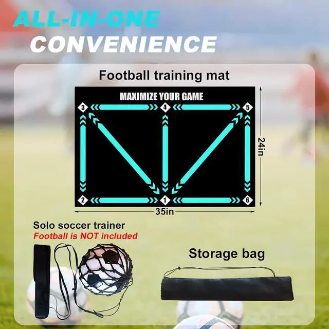 Alt view image 2 of 7 - Football Footstep Training Mat, Soccer Training Mat 35 * 24IN, Soccer Skills Training Equipment with Storage Bag and Soccer Return Trainer Net