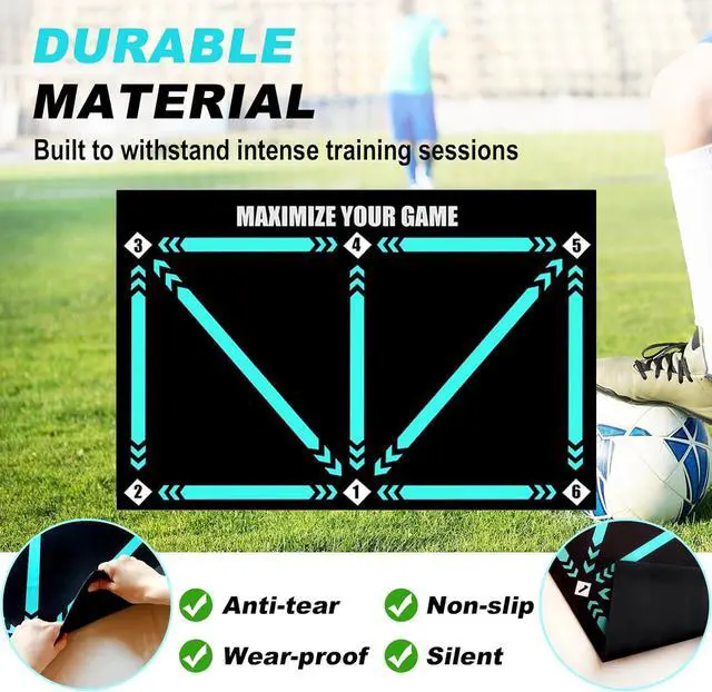 Alt view image 3 of 7 - Football Footstep Training Mat, Soccer Training Mat 35 * 24IN, Soccer Skills Training Equipment with Storage Bag and Soccer Return Trainer Net