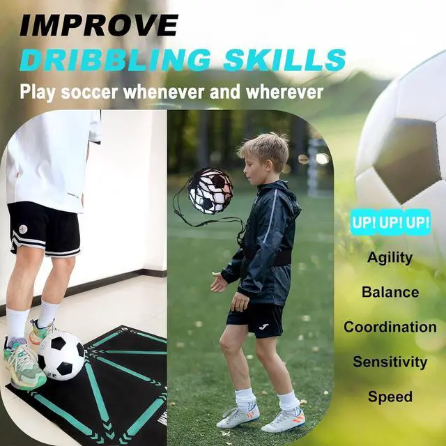 Alt view image 5 of 7 - Football Footstep Training Mat, Soccer Training Mat 35 * 24IN, Soccer Skills Training Equipment with Storage Bag and Soccer Return Trainer Net