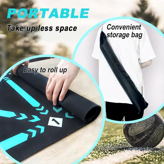 Alt view image 6 of 7 - Football Footstep Training Mat, Soccer Training Mat 35 * 24IN, Soccer Skills Training Equipment with Storage Bag and Soccer Return Trainer Net