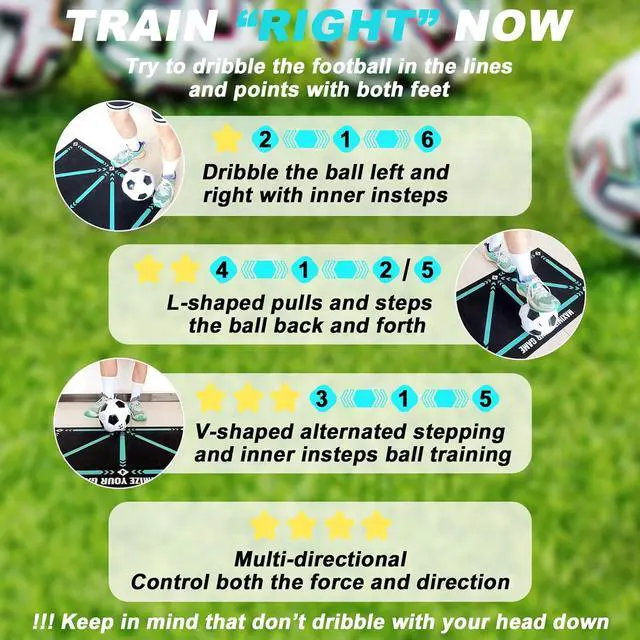 Alt view image 7 of 7 - Football Footstep Training Mat, Soccer Training Mat 35 * 24IN, Soccer Skills Training Equipment with Storage Bag and Soccer Return Trainer Net