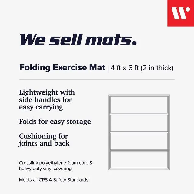 Alt view image 2 of 7 - We Sell Mats - 4 ft x 6 ft x 2 - Personal Fitness & Exercise Mat for Home Workout - Lightweight and Folds for Carrying  All Purpose Gym Mat  Thick Mat for Yoga, Pilates, Stretches, Floor Exercises
