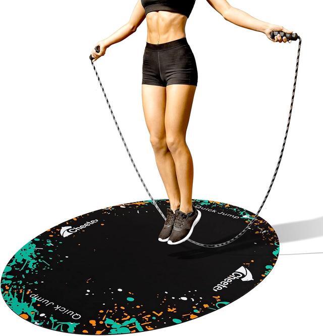 Large Jump Rope Mat - 48"x36" Oval Rubber Exercise Mat, Shock Absorbing, Non-Slip For Indoor/Outdoor Floor Protection, Includes Jump Rope & Backpack