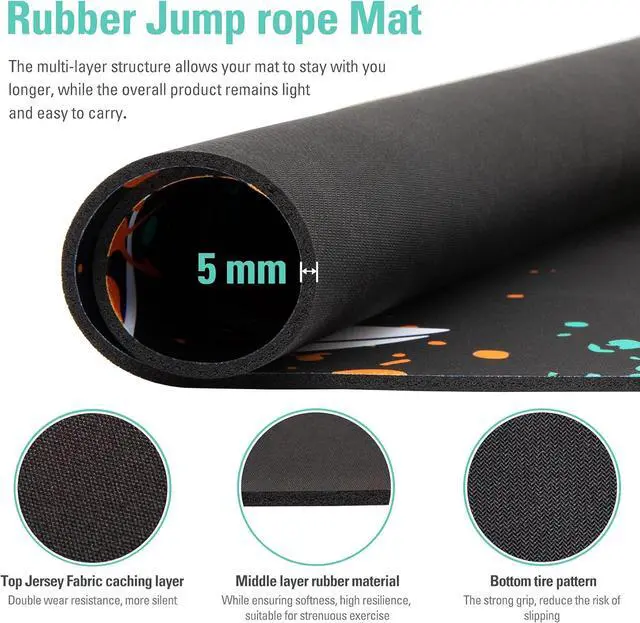 Alt view image 4 of 6 - Jump Rope Mat Large Rubber Exercise Mat Workout Mats for Home Gym Flooring Non-Slip Oval Design for Floor & Rope Protection